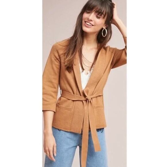 Moth Anthropologie Sweater Cardigan Women S Rizzo Belted Camel Wrap Belted - Picture 1 of 11